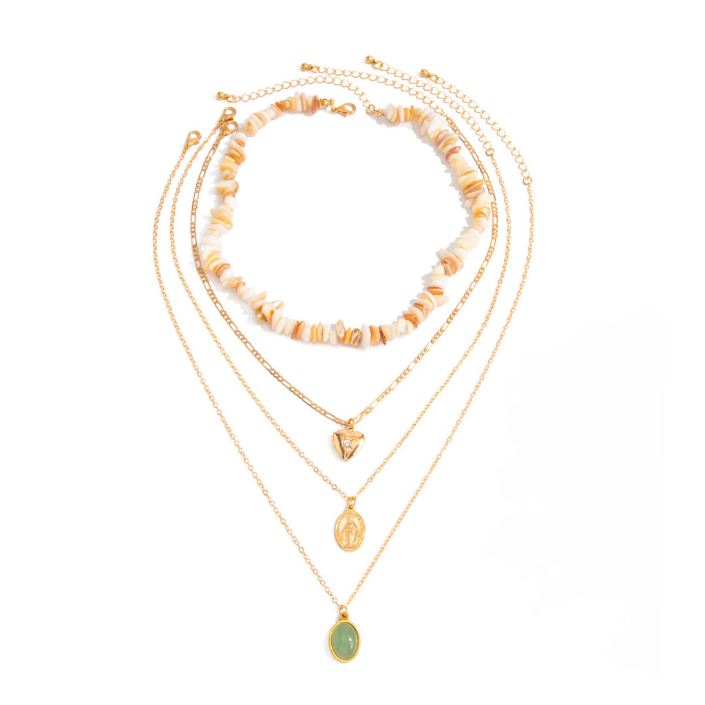 Layered Heart Geometric Pendant Necklace