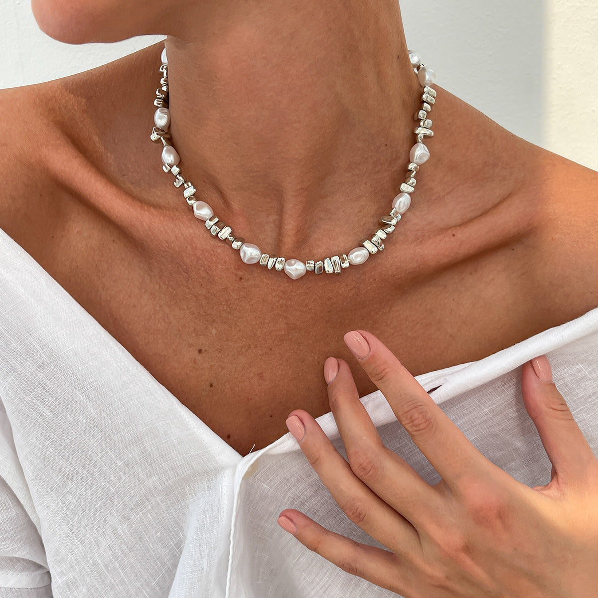 Irregular Imitation Pearl Tassel Star Pendant Necklace