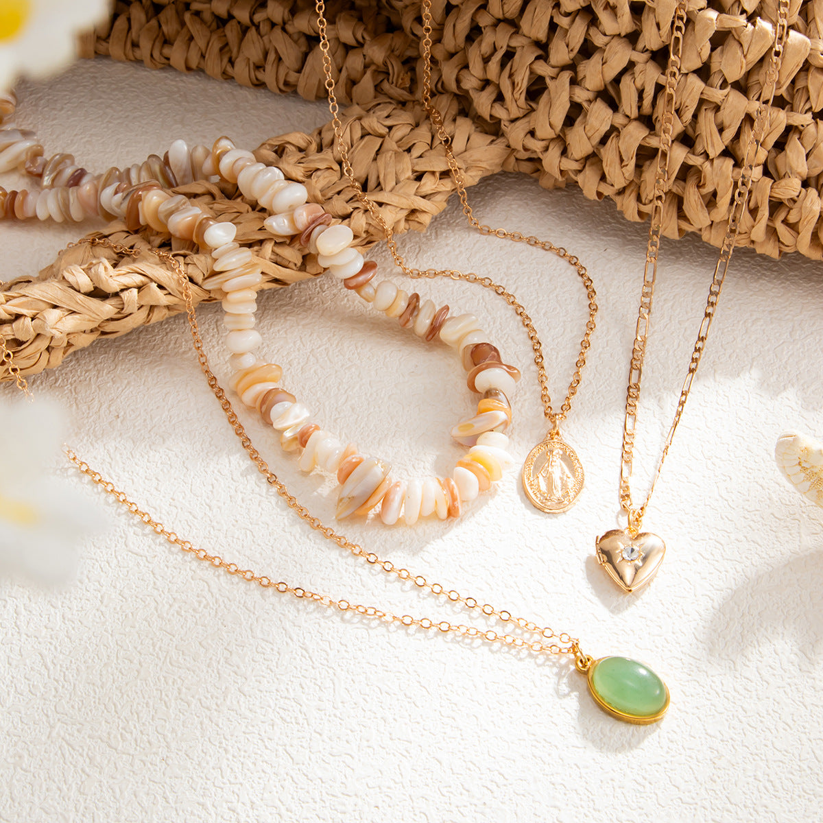 Layered Heart Geometric Pendant Necklace