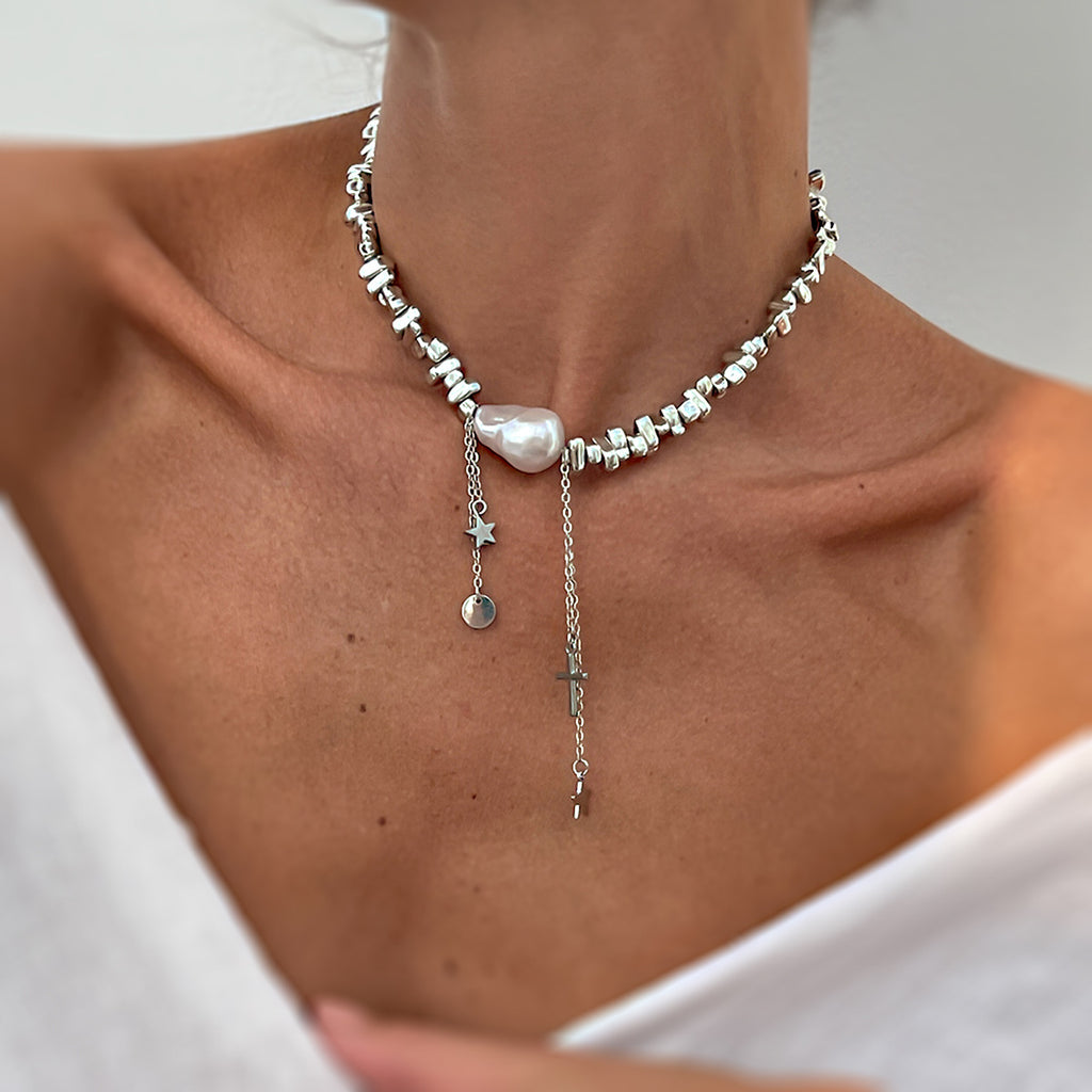 Irregular Imitation Pearl Tassel Star Pendant Necklace