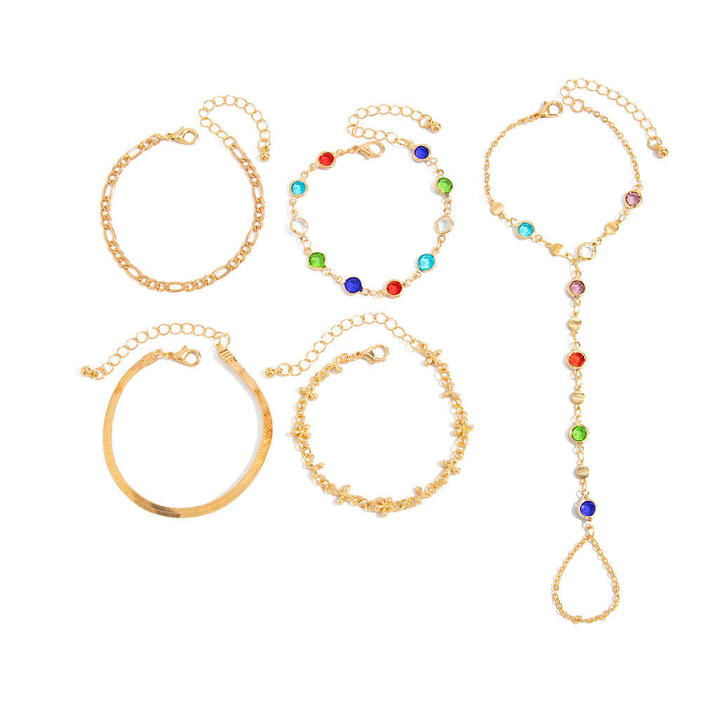 Geometric Colorful Stone Iron Hand Chain Ring Jewelry