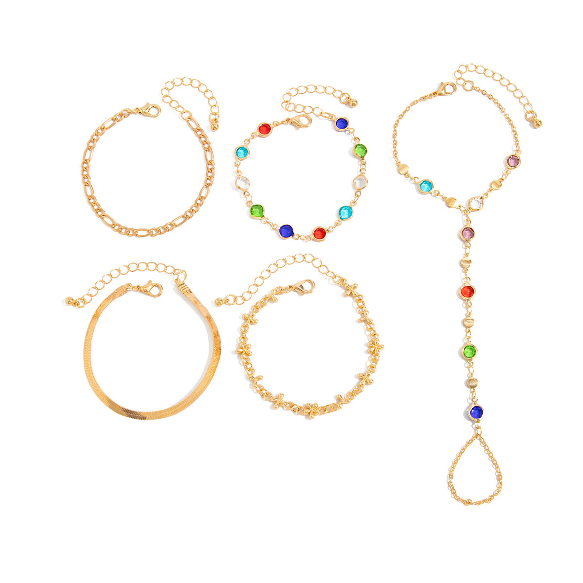 Geometric Colorful Stone Iron Hand Chain Ring Jewelry