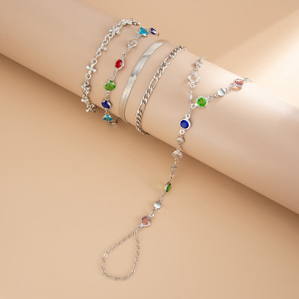 Geometric Colorful Stone Iron Hand Chain Ring Jewelry