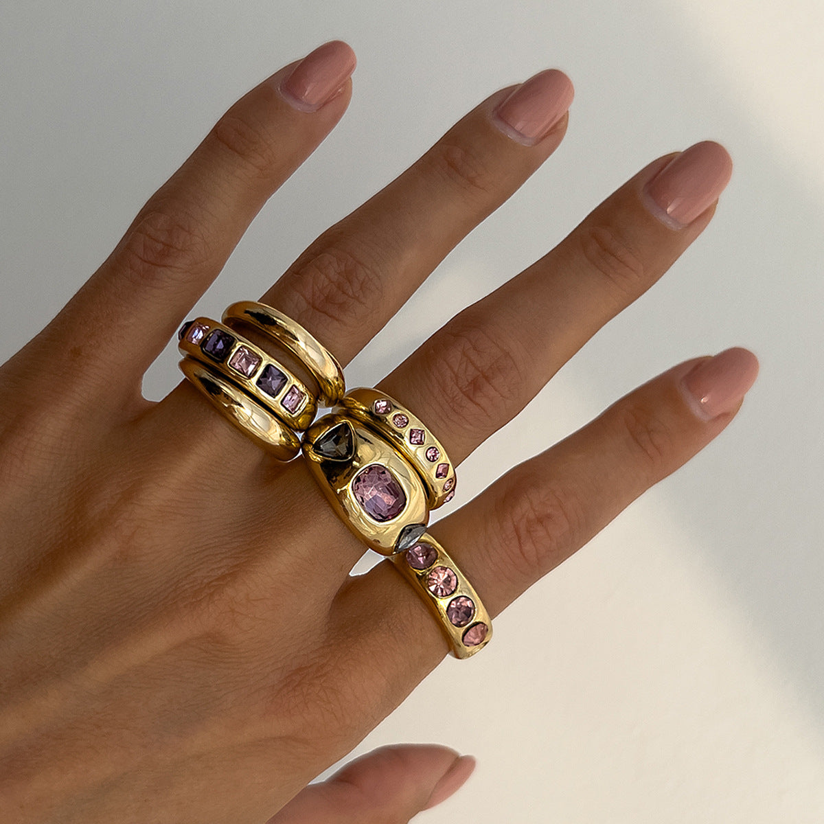 Vintage Geometric Crystal Ring Set