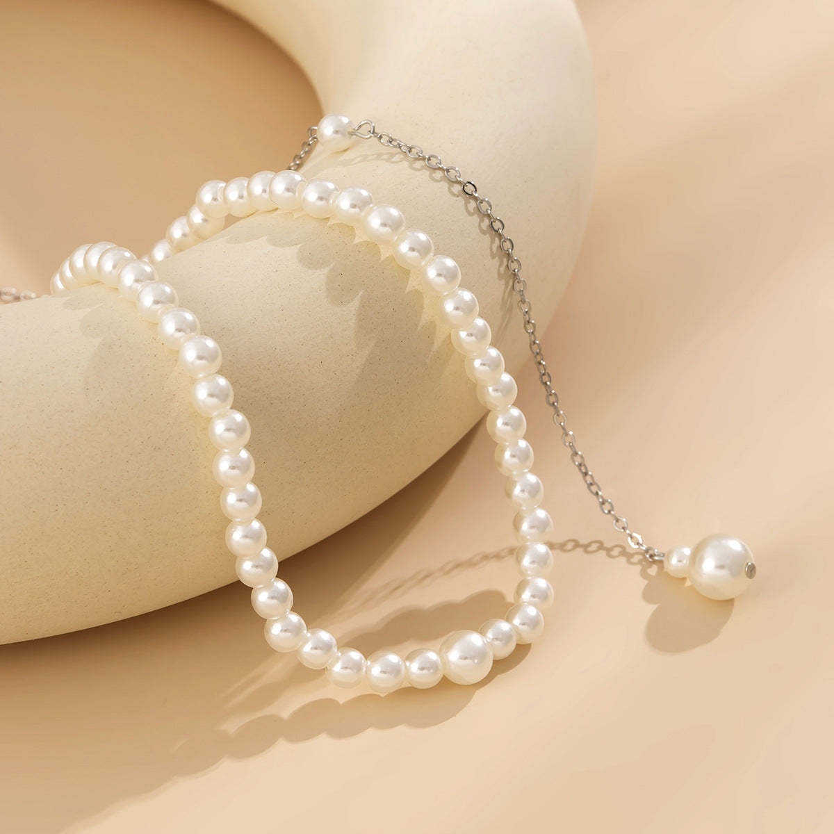 Imitation Pearl Tassel Back Necklace