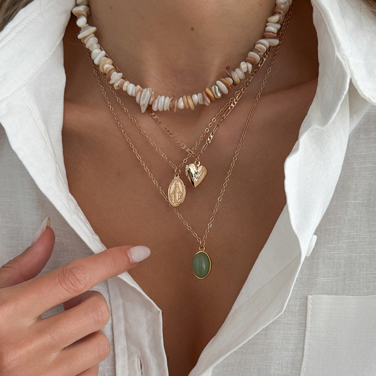 Layered Heart Geometric Pendant Necklace