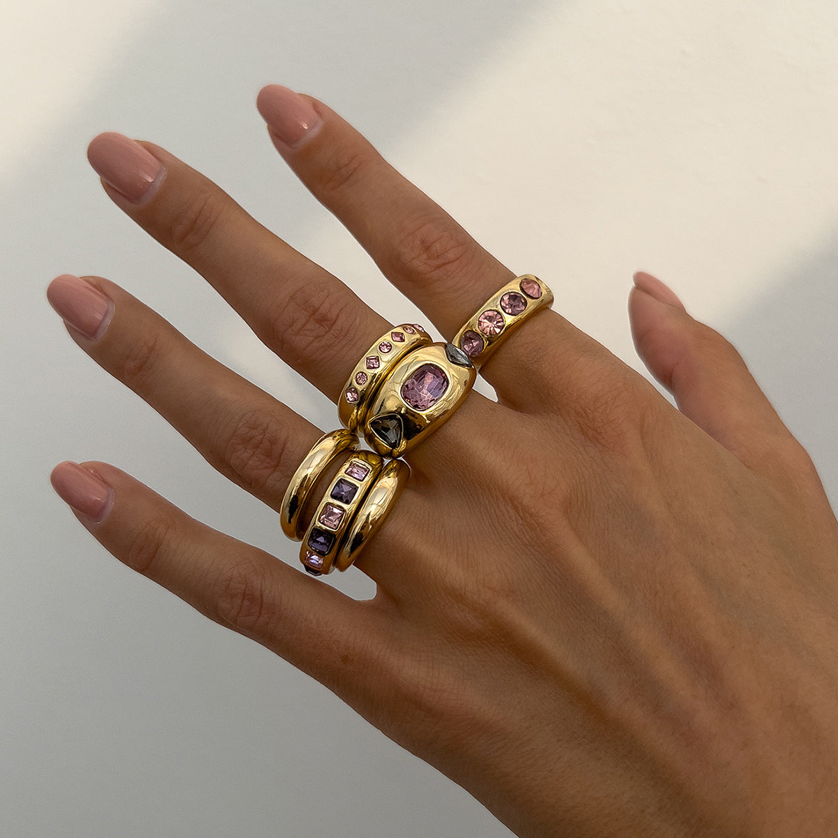 Vintage Geometric Crystal Ring Set