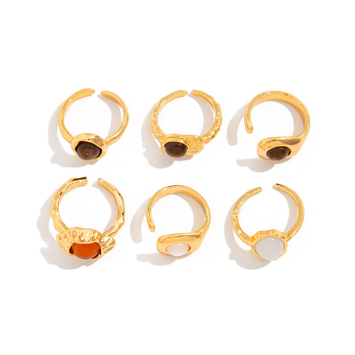 Liquid Flower Open Ring Set with Imitation Pearl