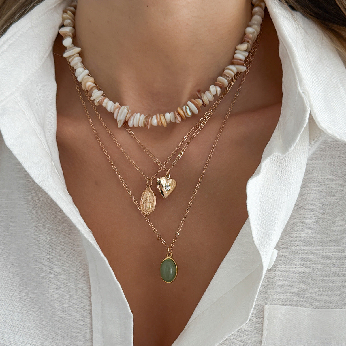 Layered Heart Geometric Pendant Necklace