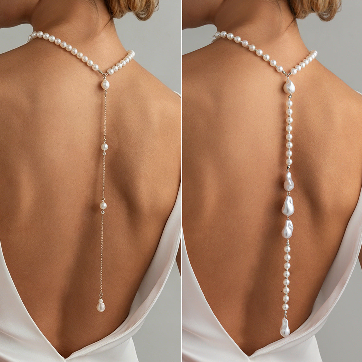 Imitation Pearl Tassel Back Necklace