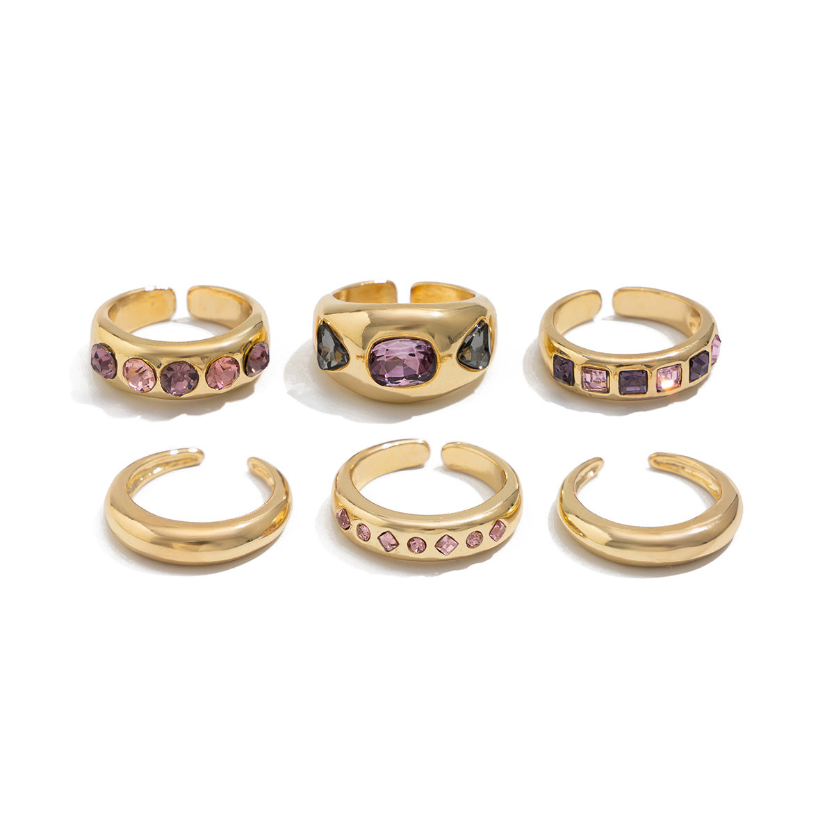 Vintage Geometric Crystal Ring Set