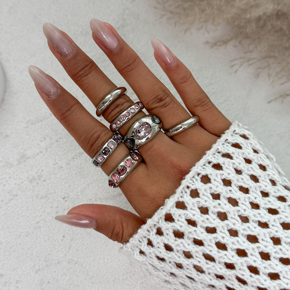 Vintage Geometric Crystal Ring Set