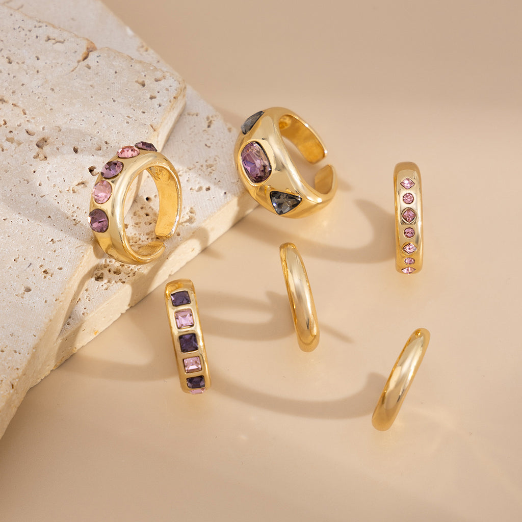 Vintage Geometric Crystal Ring Set