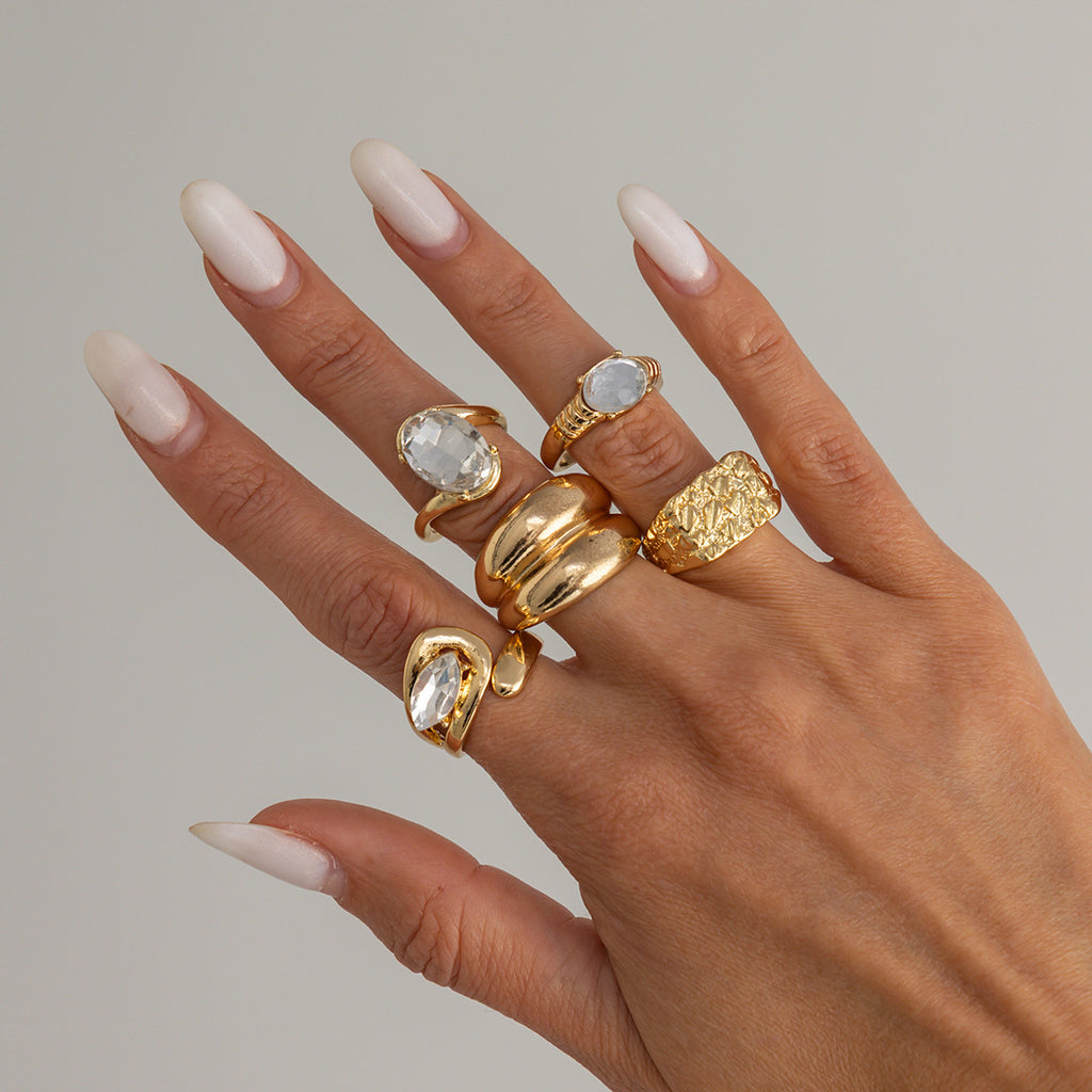 Vintage Geometric Crystal Ring Set