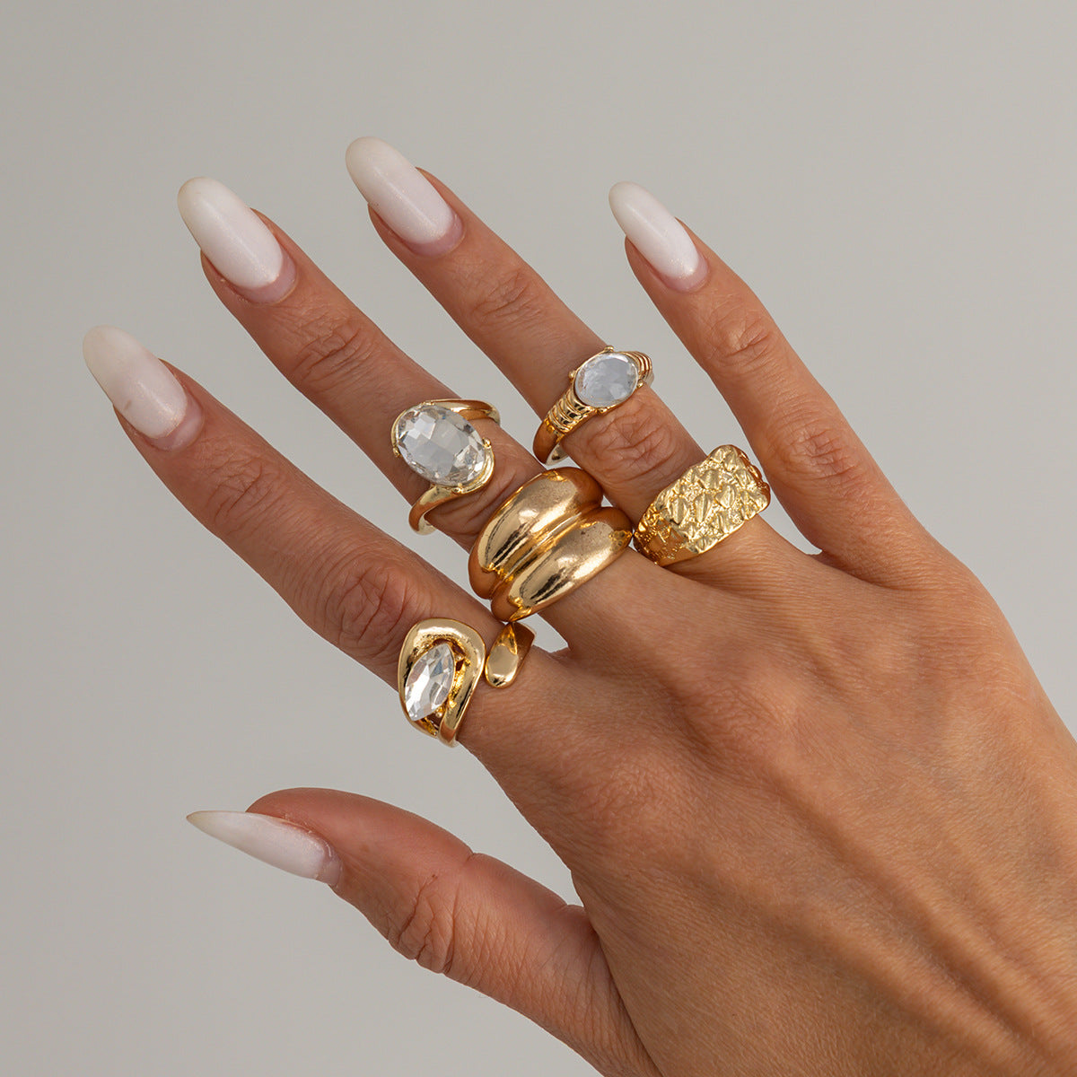 Vintage Geometric Crystal Ring Set