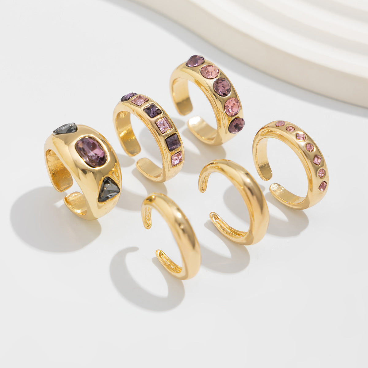 Vintage Geometric Crystal Ring Set