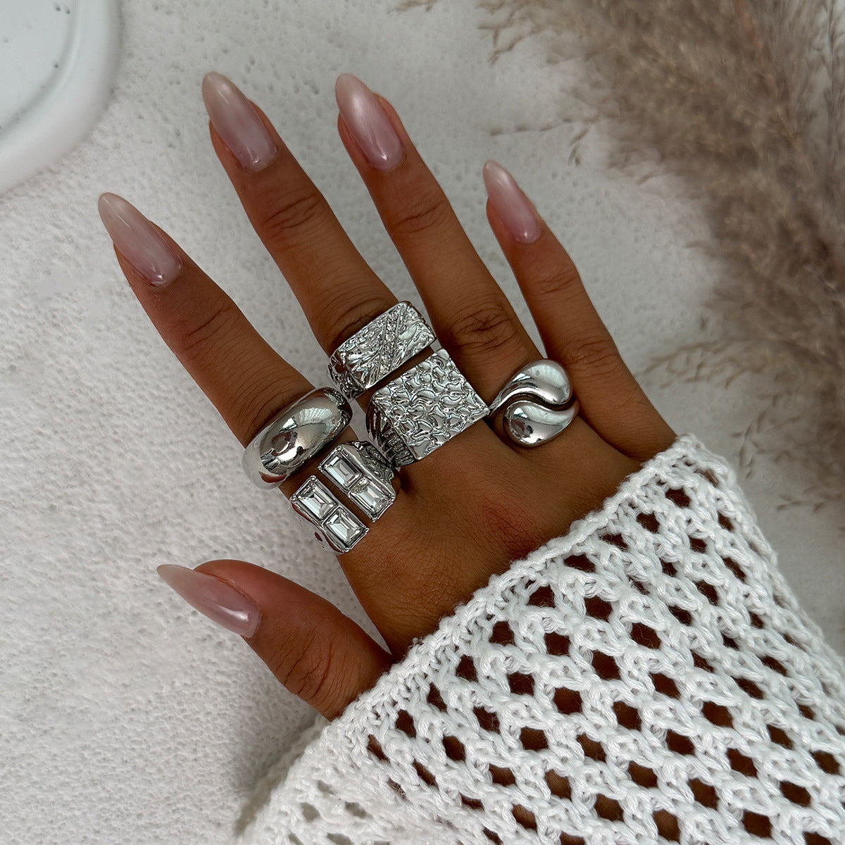 Vintage Geometric Crystal Ring Set